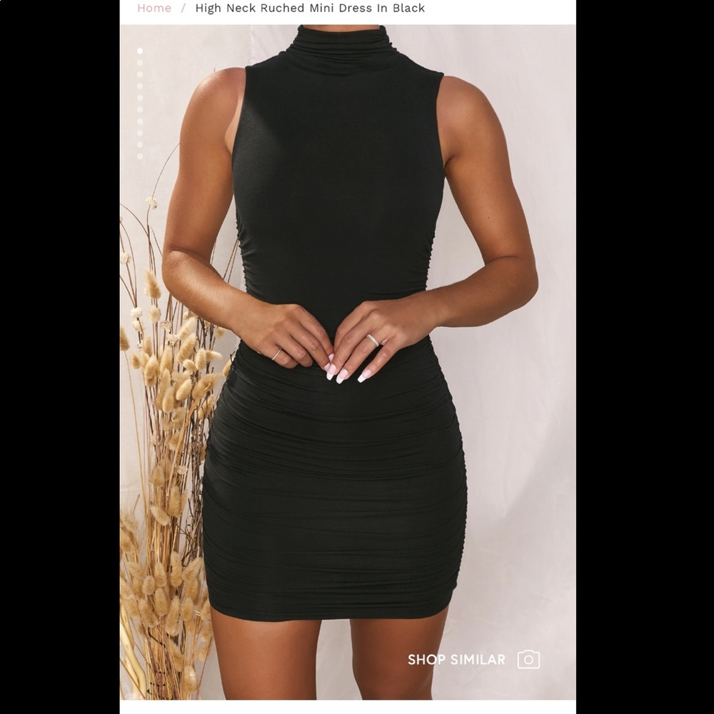 Oh Polly High Neck Ruched Mini Dress in Black